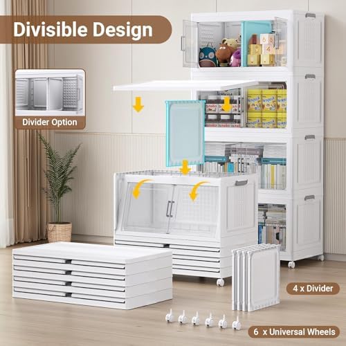 BROVIEW 600 Qt Stackable Storage Bins Foldable Cabinet, V40 White 3-Pack - Image 3