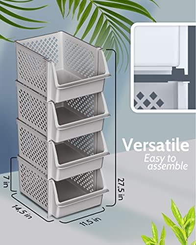 Stackable Storage Bins Open Front for Pantry Storage, 4 Pack - Light Grey - Image 2