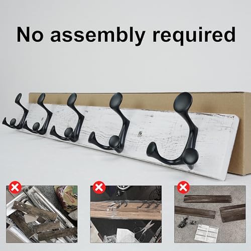 SKOLOO 30-Inch Wood Coat Rack Wall Mount with 5 Triple Hooks - Ideal for Family Entrances, Classrooms, and Pet Supplies Storage - Perfect Coat Hooks for Wall,Distressed White Wash - Image 4