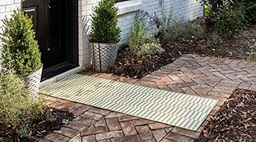 Unique Loom Outdoor Striped Collection Area Rug - Striped (2' x 6' 1" Runner, Green/Ivory) - Image 3