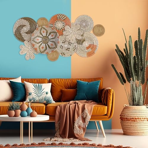 11 Pcs Boho Hanging Wall Basket Decor Handmade Woven Basket Wall Decorative Boho Wicker Baskets Placemats Round Farmhouse Bulrush Art for Rustic Home Decorations Christmas Gift(Cute) - Image 2