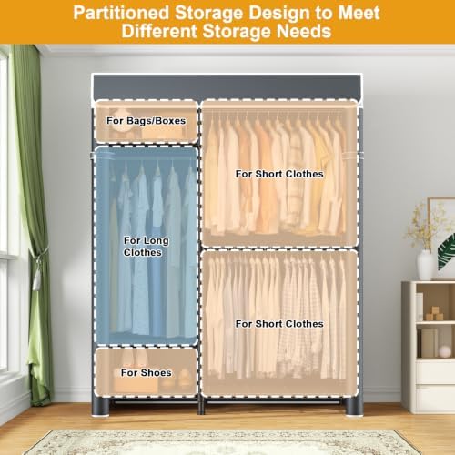 ULIFHOME F7C Medium Clothes Rack with Cover, 6-Tier Covered Clothing Rack - Image 5