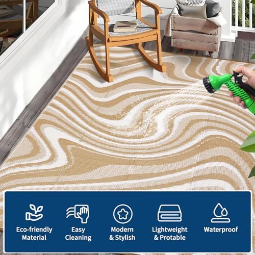 Garvee Porch Rugs Outdoor Waterproof 8x10 Outdoor Camping Rug, Light Brown - Image 5