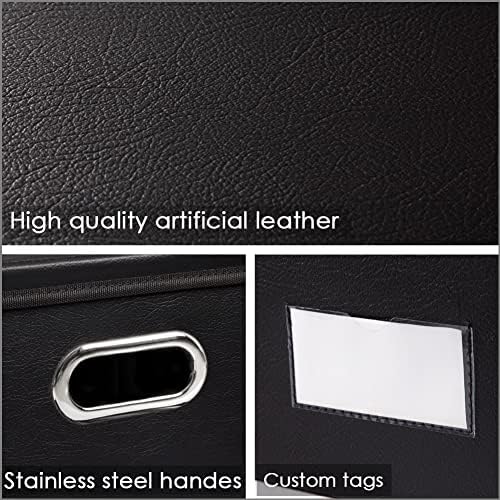 PRANDOM Large Stackable Storage Boxes with Lids [5-Pack] Leather Fabric Foldable Storage Bins Organizer Containers Baskets Cubes with Cover for Bedroom Closet Office Nursery Black(17.7x11.8x11.8) - Image 4