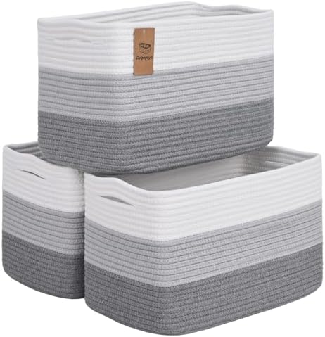 Baskets for Organizing,Storage Baskets,3 Pack Baskets for Shelfves,15"×10"×9" Woven Grey Basket,toy storage bins,bins for organization by Degeyoyo