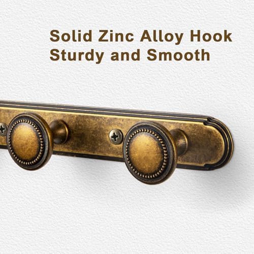 Goo-Ki 1 Pack Antique Brass Coat Rack Wall Mount Heavy Duty, Vintage Brass Towel Rack Zinc Alloy Coat Hooks Wall Mounted for Bag Hat Clothes Scarf - Image 2