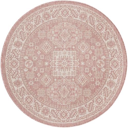 Rugs.com - Outdoor Aztec Rug – 4 Ft Round Pink Washable Indoor/Outdoor Rug – Flatweave Geometric Pattern for Patios, Decks, and Porches - Image 3