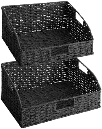 StorageWorks Pantry Baskets, Black Wicker Baskets with Handles, 2-Pack by StorageWorks