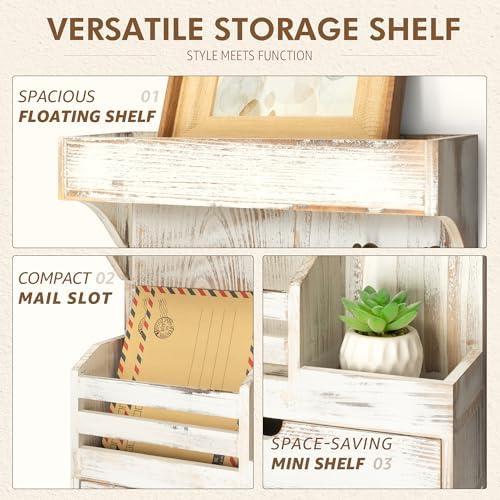 Rebee Vision Key Holder Wall Mount with Drawer for Home Decor, Whitewash - Image 6