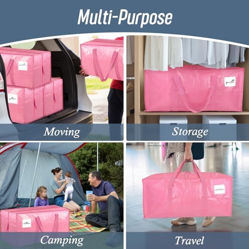 12 Pack Extra Heavy Duty Large Moving Bags with Strong Zipper, Pink - Image 7