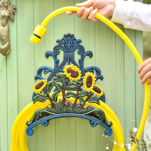 Sungmor Cast Iron Heavy Duty Garden Hose Holder - Decorative Hand-Painted Sunflower Wall Mounted Water Hose Hanger - Wall Decoration Hanging Hose Rack - Hose Reel Storage Butler - Metal Hose Stand - Image 2
