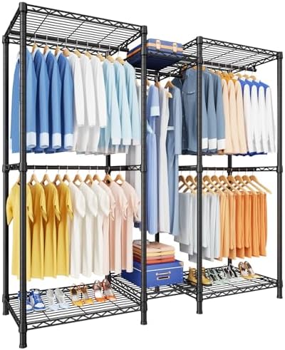 Ulif E12 Clothes Rack，Heavy Duty Freestanding Garment Rack with Shelves，Metal Clothing Closet Storage System for Hanging Clothes，57.1" W x 16" D x 76.5" H, Hold 860 lbs，Black by Ulif