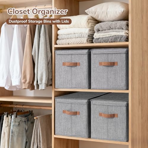 CHICVITA 4-Pack Large Fabric Storage Bins with Lids for Closet,Grey - Image 2