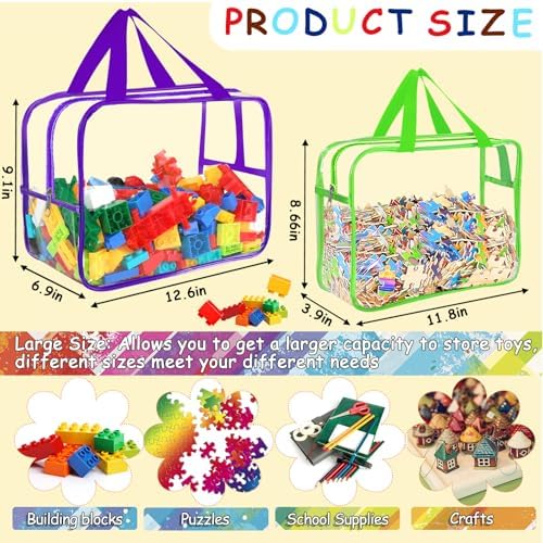 6 Colors L & XL Toy Storage Bags with Labels Reusable Clear Toy Organizer - Image 2