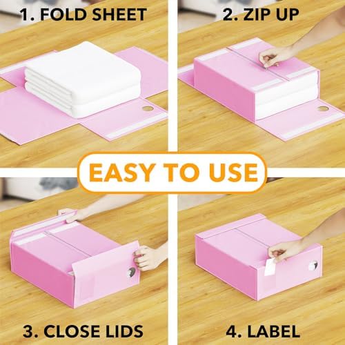 SpaceAid 6 Pack Bed Sheet Organizers and Storage, Foldable Sheet Organizer with Window for Linen Closet, Set Folder Keeper for Queen & King Size Bedding Storage (Pink) - Image 3