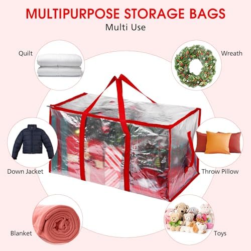 Aliceset 12-Pack Clear Moving Bags 90.84L Heavy Duty Extra Large Storage Totes with Reinforced Handles & Zippers, for Moving, College Dorm, Traveling(Red) - Image 7
