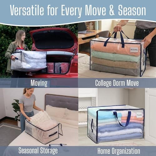 VENO 8 Pack Clear Extra Large Moving Bags & Storage Totes, Heavy Duty Organizer with Reinforced Handles & Strong Zippers for Clothes, College Dorm Essentials, Moving Supplies - Image 6