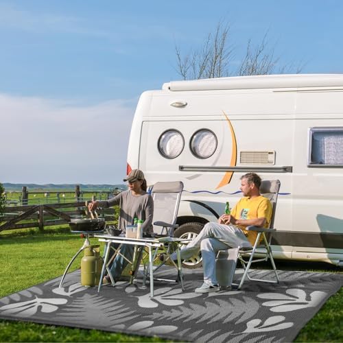 wikiwiki 9x12ft Outdoor Rug, Reversible Plastic Patio Rug Waterproof, Indoor Outdoor Carpet Clearance, Large Area Carpet for Patio Deck Balcony Pool RV Camping Beach Picnic, Grey Small Leaves - Image 7