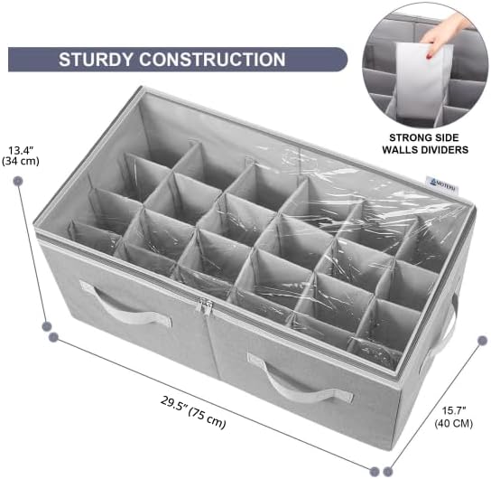 Moteph Shoe Organizer Closet Storage Solution with Clear Cover & Adjustable Dividers for Shoes, Handbags, Blankets, Linen, Clothing (Large - 24 Pairs, Grey) - Image 2