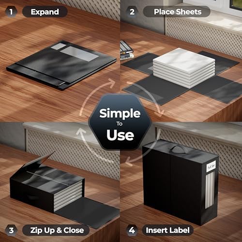 TIMBLE Bed Sheet Organizers & Storage, 10 Pack for King, Queen & Large Sheet Sets, Closet Organizer for Linens, Clothes, Blankets & Bedding, Foldable Fabric Bins with Handle, Name Tag & Window (Black) - Image 3