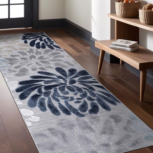 Luul Home Floral Indoor Outdoor Runner Rugs 2x7 Entryway Rug, Kitchen, Hallway Rug Washable Stain Resistant Outside Carpet Blue 2 x 7 - Image 4