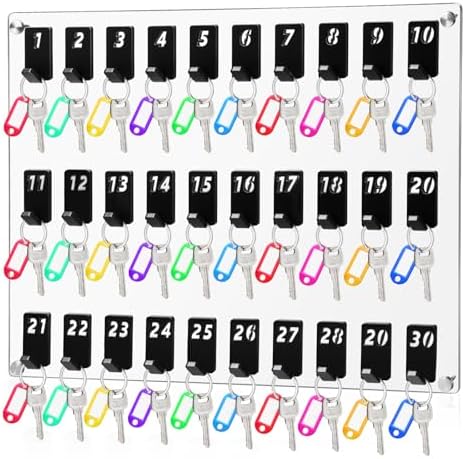 Beeveer Acrylic Key Holder Board with 30 Hooks, Wall Mount Organizer, Clear by Beeveer