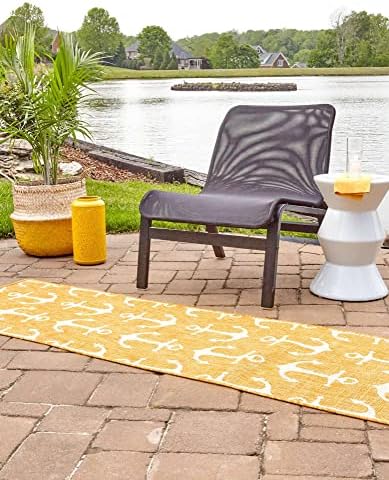 Unique Loom Outdoor Coastal Collection Area Rug - Ahoy (2' 7" x 12' 2" Runner, Yellow) - Image 4