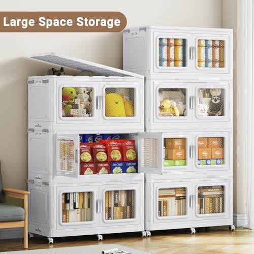 BROVIEW 300Gal Extra Large Storage Bins with Lid and Wheels, White, 4 Pack - Image 3