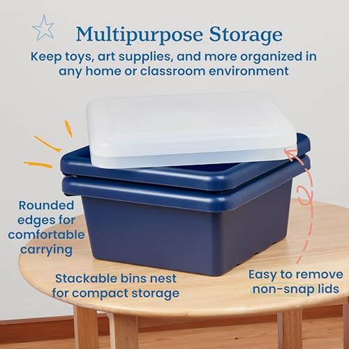 ECR4Kids Stackable Square Bins with Non-Snap Lids, Multipurpose Organization, Navy, 2-Pack - Image 4