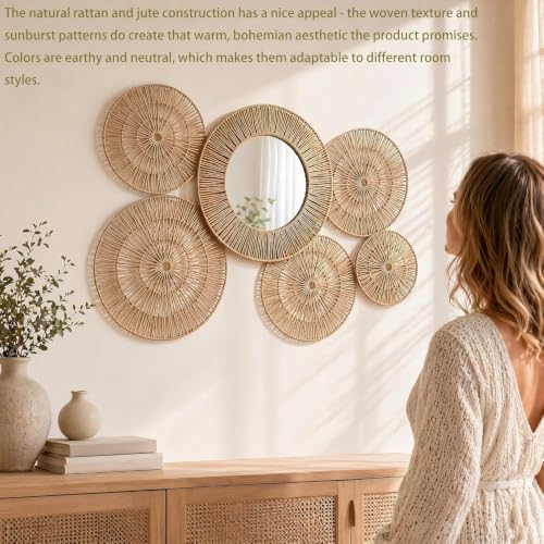 Wicker Wall Decor Baskets, 6 Packs Boho Wall Art - 20",18",16",14",12,10" - Image 6