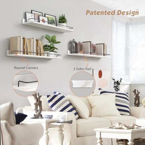 Forbena Floating Shelves for Wall 24 Inches Long, Modern White Wall Shelving Unit for Bedroom, Wood Hanging Shelf for Kitchen Bathroom Living Room Office Organizers and Storage (White and Grey) - Image 5
