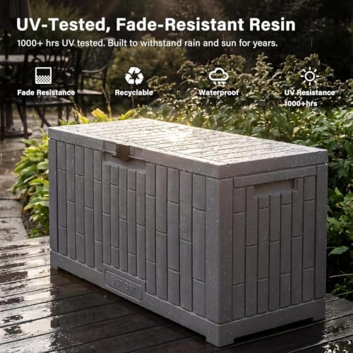 EAST OAK Outdoor Storage Box, 80 Gallon Deck Box, Waterproof Resin Storage Bin for Patio Cushions, Gardening Tools, Lockable, UV Resistant, Ash Grey - Image 5