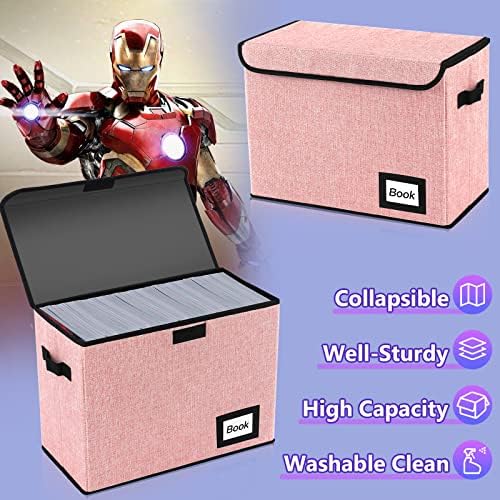 10 Pack Comic Book Storage Box 15.8" X 7.8" X 11.8", Collapsible Holds 160-180 Comic Book Organizer Heavy Duty Bin Container Holder Shelf (Pink) - Image 5