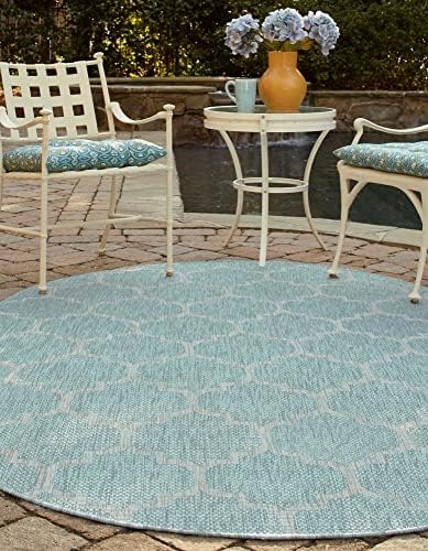 Unique Loom Trellis Collection Area Rug-Lattice Design, Moroccan Inspired for Indoor/Outdoor Décor, 7 ft x 10 ft, Aquamarine/Gray - Image 4