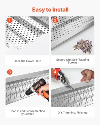 VEVOR Gutter Guard, 5 inch Aluminum Gutter Cover Heavy-Duty, 32ft Length Protection Cover for Leaf & Debris, 0.02 in Thickness Mill Finish, Easy DIY Install, Fast Drainage, Screws Included, 8 PCS - Image 5