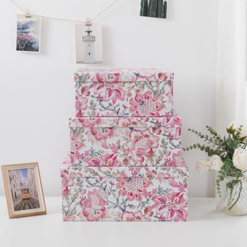 Soul & Lane - Pink Floral Decorative Storage Boxes with Lids, Set of 3 - Image 7