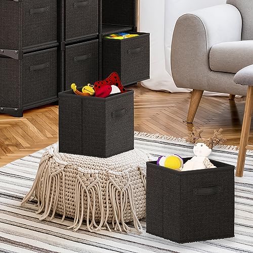 Nestl Foldable Storage Bins - 12 Cube Organizer With Handles for Closet, Bedroom, Playroom - 11-Inch Black Fabric Baskets - Image 6