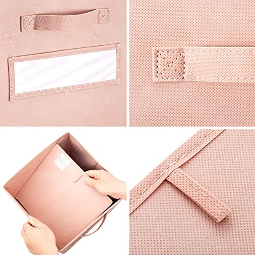 11 Inch Storage Cube,Storage bin,cube storage (Set of 10) Foldable Fabric Cube Storage Bins with 10 Labels Window Cards & a Pen,Baskets Containers for Shelves,Closet Organizers Box,Pink - Image 2