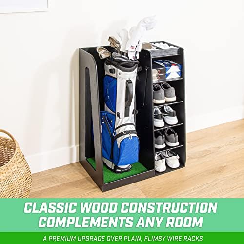 GoSports Premium Wooden Golf Bag Organizer and Storage Rack - Black, White or Brown Finish - Image 4