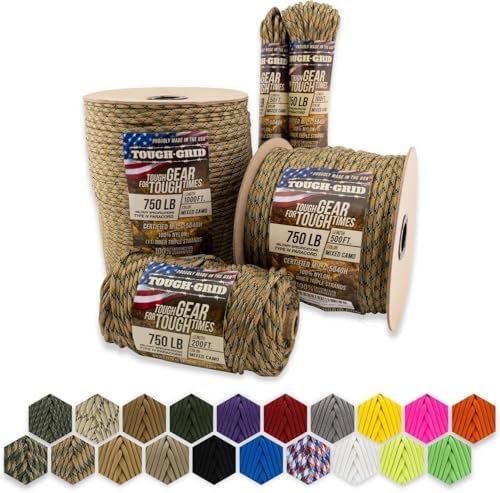 TOUGH-GRID 750 Paracord, 100% Nylon, Made in USA, Type IV Mil-Spec Cord by TOUGH-GRID