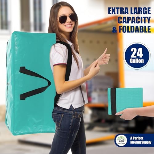 Cosy Family 12 Pack Heavy Duty Extra Large Moving Bags with Backpack Straps - Strong Handles & Zippers, Storage Totes For Space Saving, Fold Flat, Alternative to Moving Box, Aquamarine - Image 7