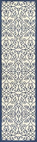 Eyely Filigree Weave Runner Rug 2X10 Navy/Beige, Indoor Outdoor Rug - Image 3