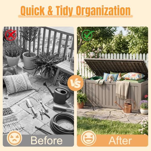Outdoor Storage Box, 260 Gal Waterproof Resin Deck Box w/Support Rod - Image 5