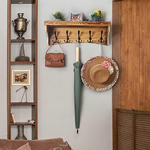 WEBI Wall Shelf with Hooks Underneath,24" Long Coat Rack Wall Mount with Shelf,5 Triple Hooks,Wall Shelves for Bathroom,Entryway,Rustic Brown - Image 5