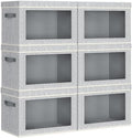 Homsorout Collapsible Storage Bins with Lids - Stackable Storage Containers with Window, 6 Pack Fabric Cube Bins for Closet, Home & Office Organization Baskets, Light Gray, 14.9" x 9.8" x 9.8" by Homsorout