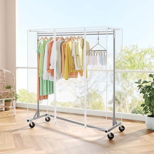 Hoctieon Z Clothes Rack with Cover, Metal Heavy Duty Clothing Rack, Rolling Garment Rack with Wheels, with Dustproof Cover Waterproof Protector, with 2 Durable Zippers, for Hanging Clothes, Grey - Image 5