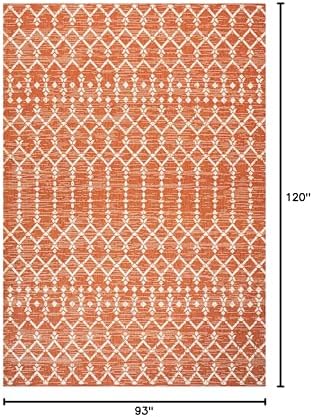 Eyely Moroccan Woven Area Rug 8X10 Orange/Cream, Indoor Outdoor Rug - Image 2