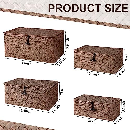 Woanger Set of 4 Wicker Baskets with Lids, Coffee - Image 2