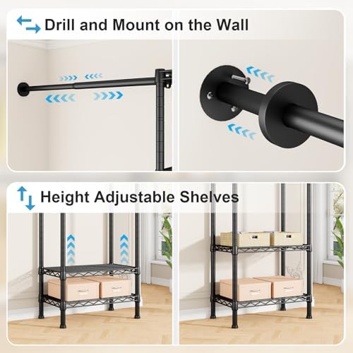 Ulif M2 Wall Mounted Closet System, Black Clothes Rack Mount onto the Wall - Image 6