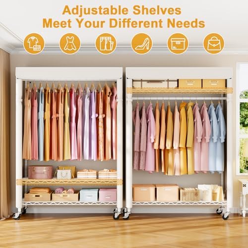 ULIFHOME P6C Plus Rolling Clothes Rack with Cover, Covered Clothing Rack - Image 3